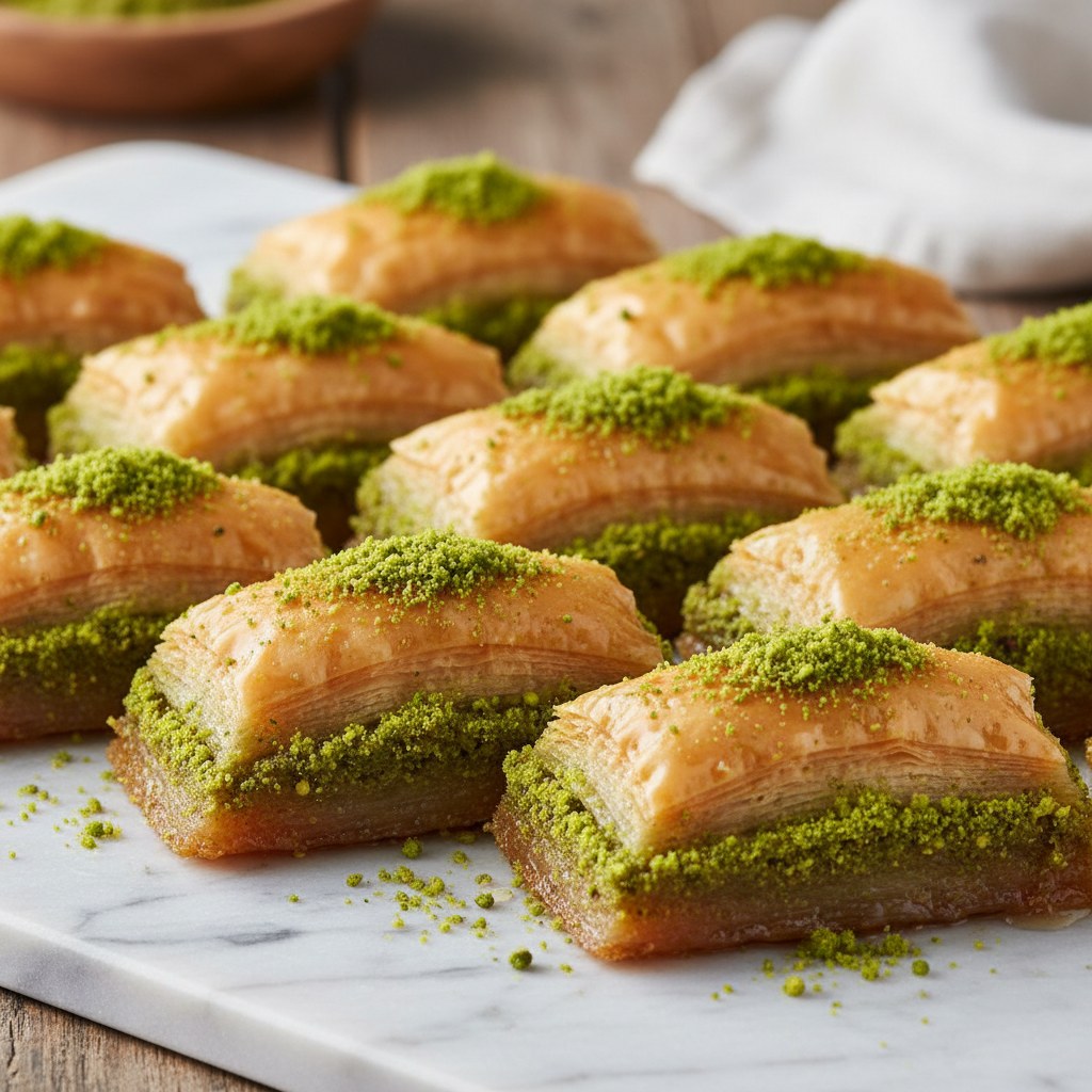 Antep fıstıklı klasik baklava dilimi